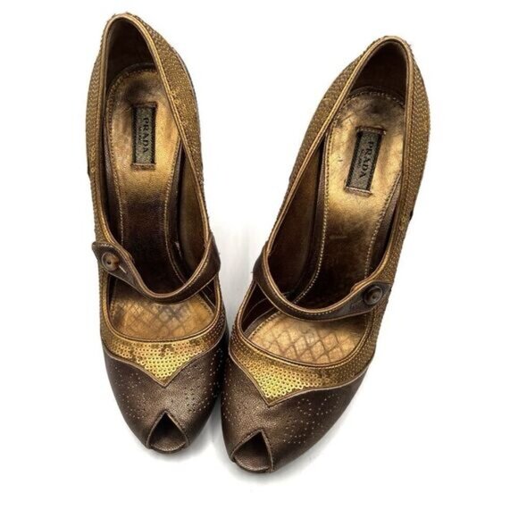 Prada vintage sequin Peep toe pump Sz 385 - Picture 3 of 14
